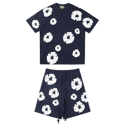 Denim Tears Outfit:T-shirts/Shorts (Separate Purchase Options) Puff Print Short Sleeve T-shirt Loose Couple Shorts Suit