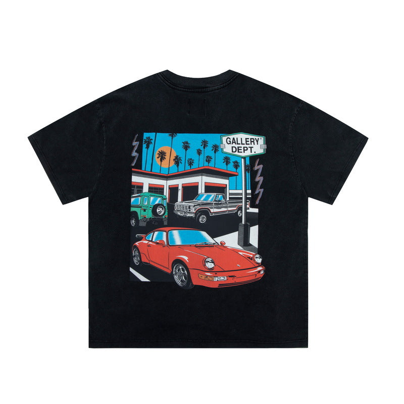 Gallery Dept T Shitrs Retro Distressed Cartoon Car Short Sleeve Men and Women
