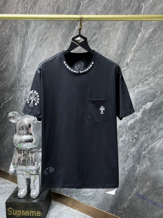 Chrome Hearts T-shirts Letter Collar Letter Large Long Cross Short Sleeve T-shirt